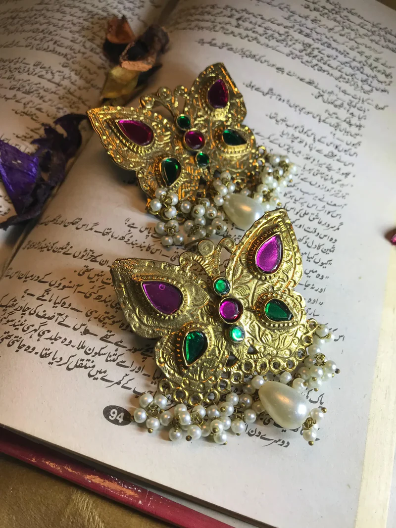 Cute Butterfly Golden Oxidized Earrings
