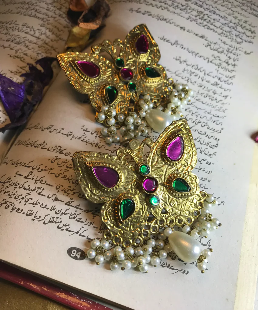 Cute Butterfly Golden Oxidized Earrings
