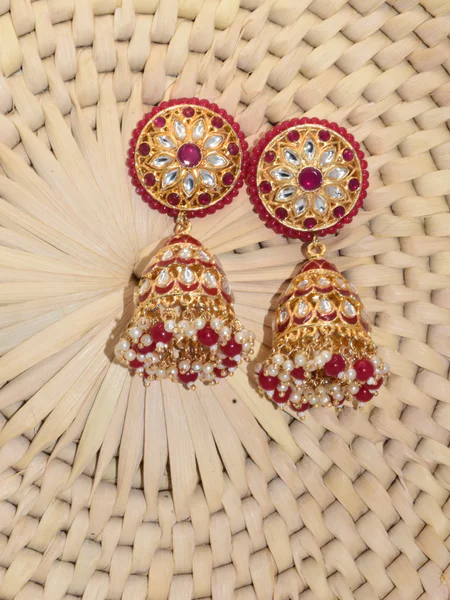jhumka pearl kundan earrings