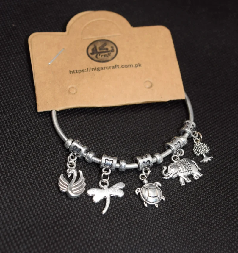Charm Bangle Silver Bracelet for Women