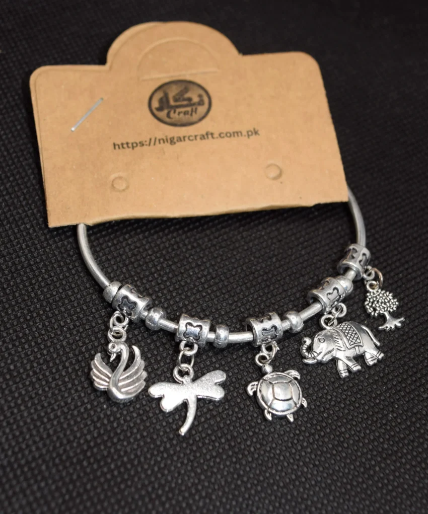 Charm Bangle Silver Bracelet for Women