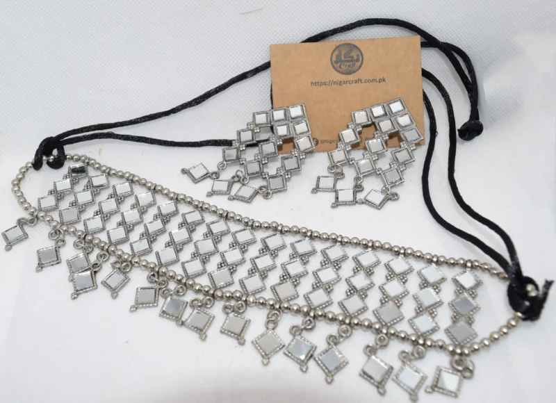 Oxidised Mirror Choker Set