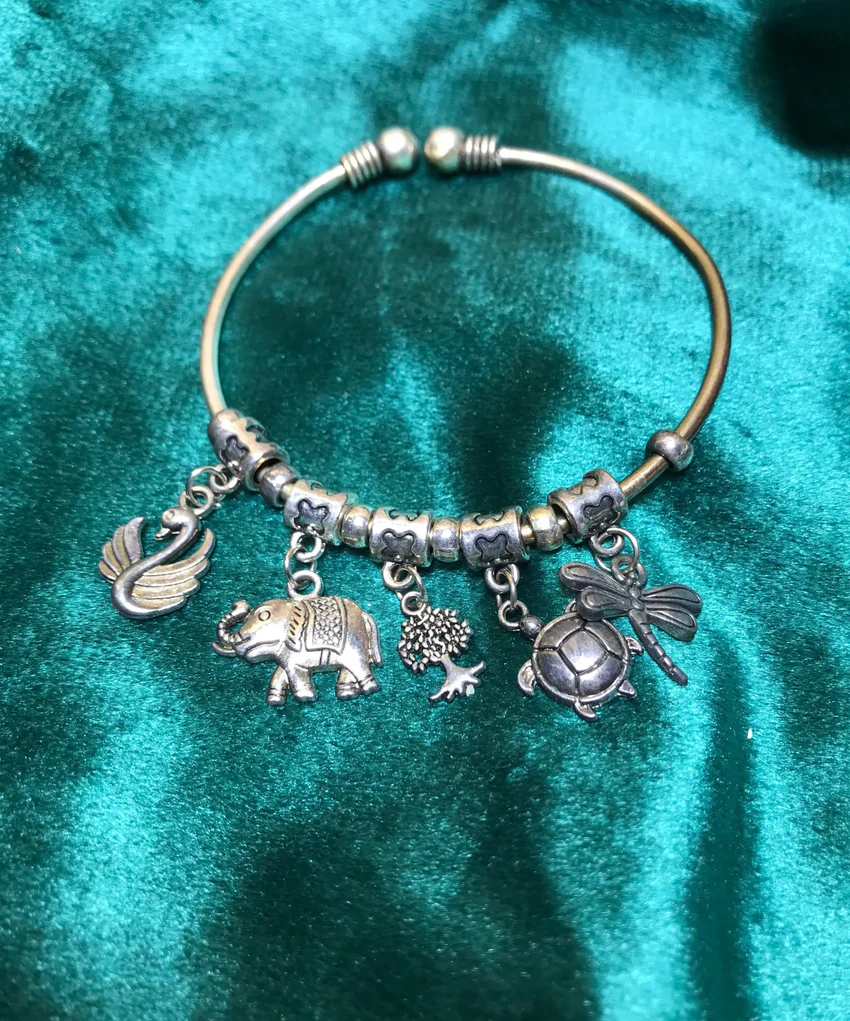 Charm Bangle Silver Bracelet for Women