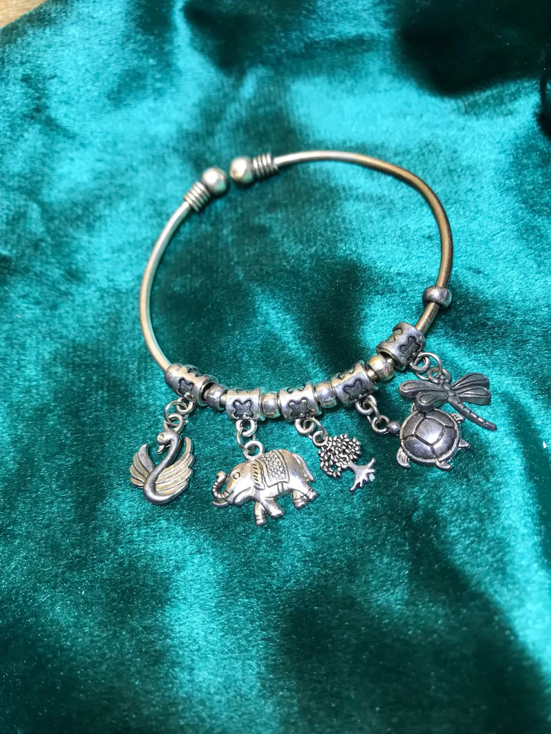 Charm Bangle Silver Bracelet for Women