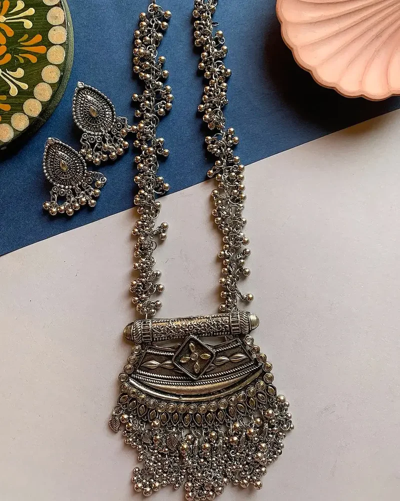 Silver Long Mala Jewellery Set