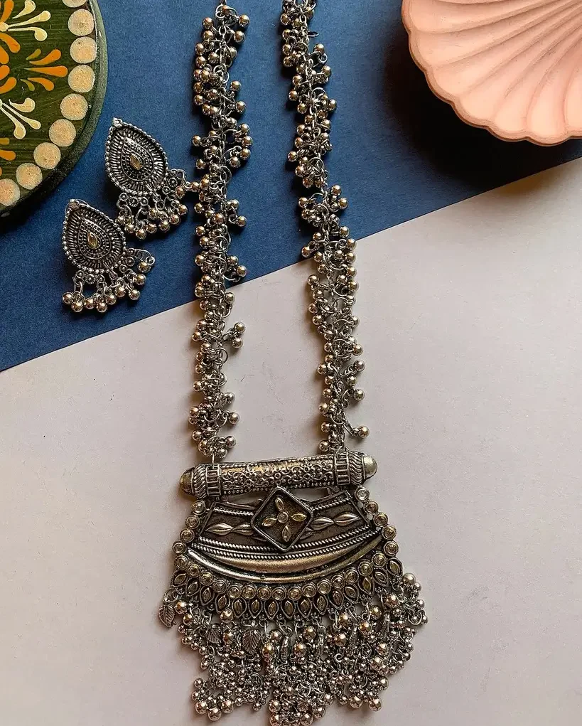 Silver Long Mala Jewellery Set