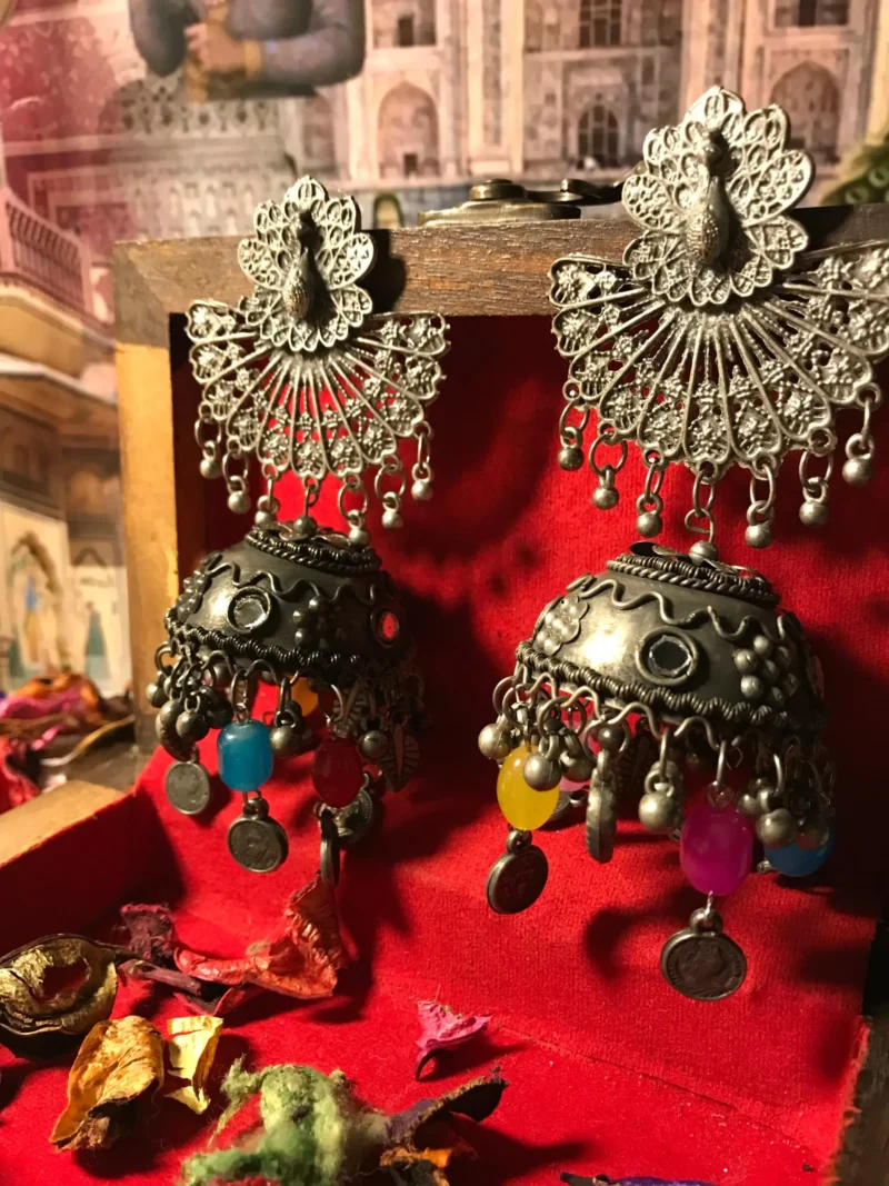 Silver Peacock Earrings Jhumka