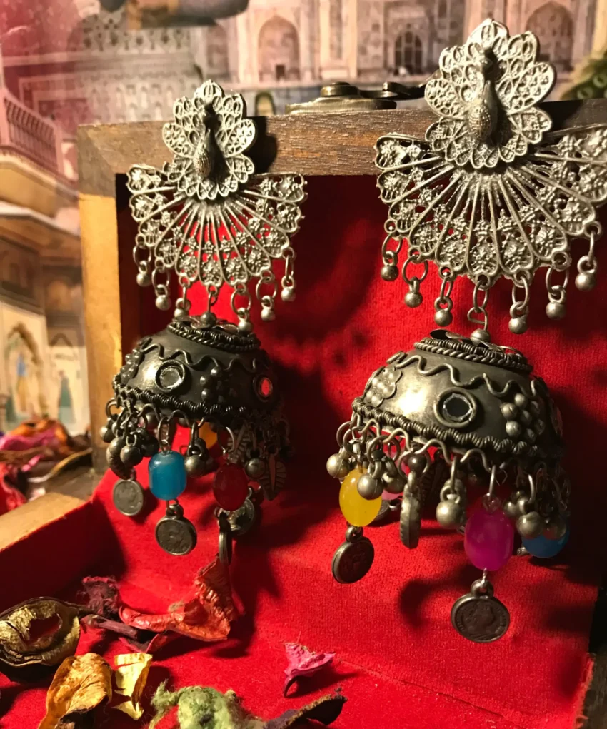 Silver Peacock Earrings Jhumka