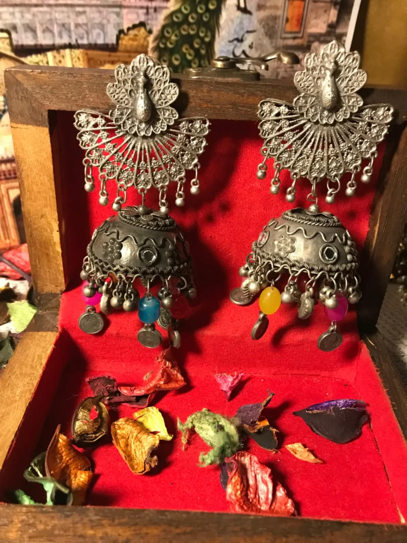 Silver Peacock Earrings Jhumka