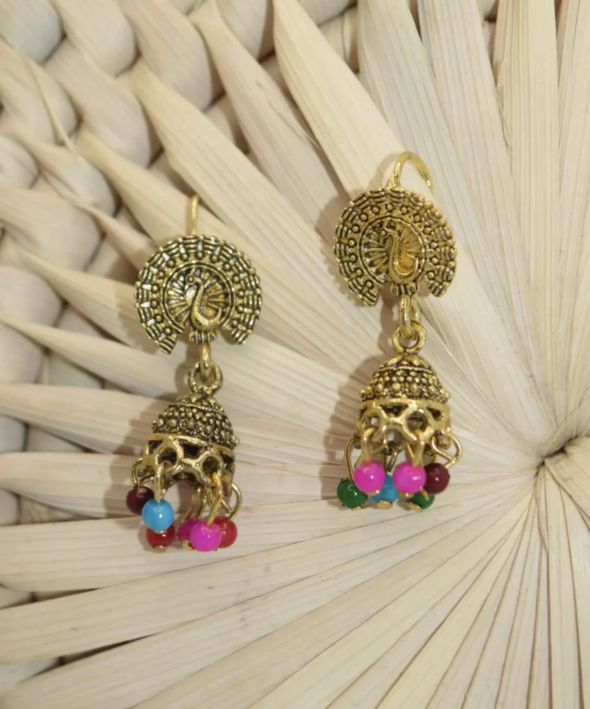 Small Peacock Earrings Gold for Girls