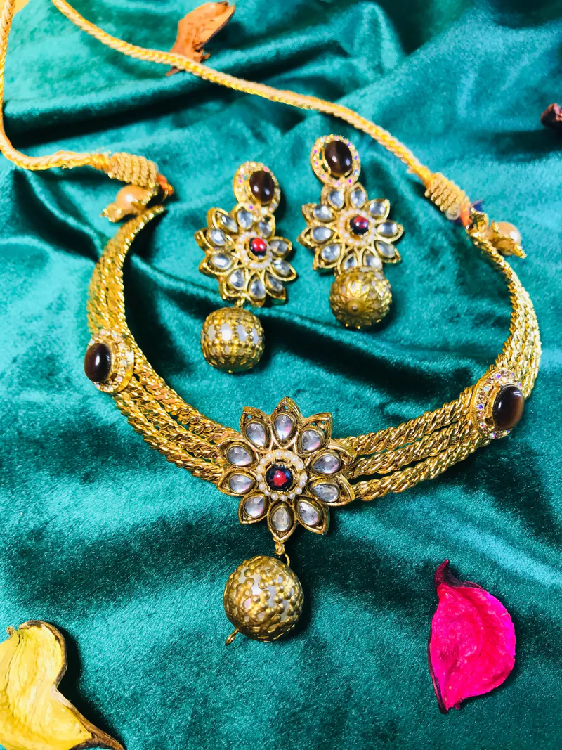 Polki Kundan Choker Set, Radiance - - Bridal Jewelry