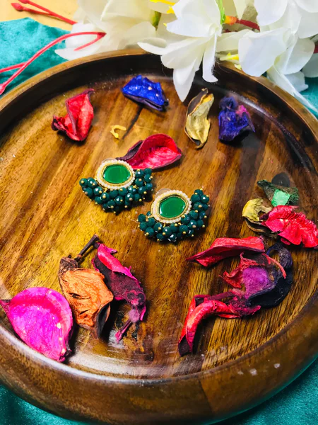 Green Kundan Stud Earrings