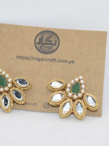 Green Kundan Stud Earrings