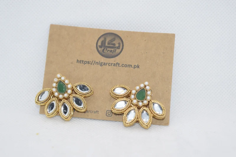 Green Kundan Stud Earrings