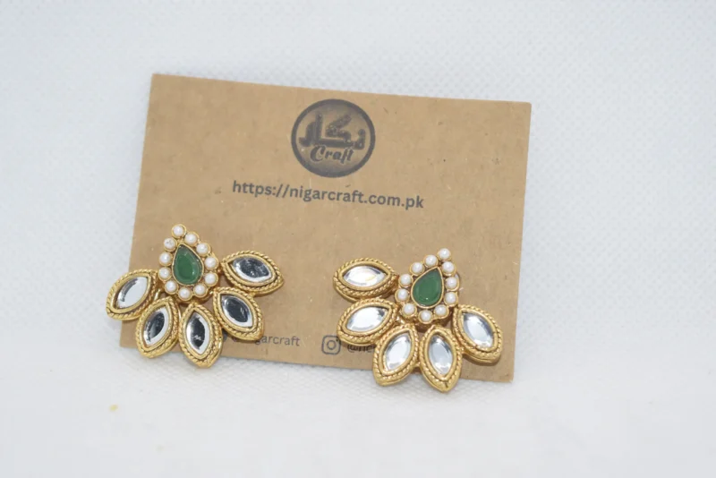 Green Kundan Stud Earrings