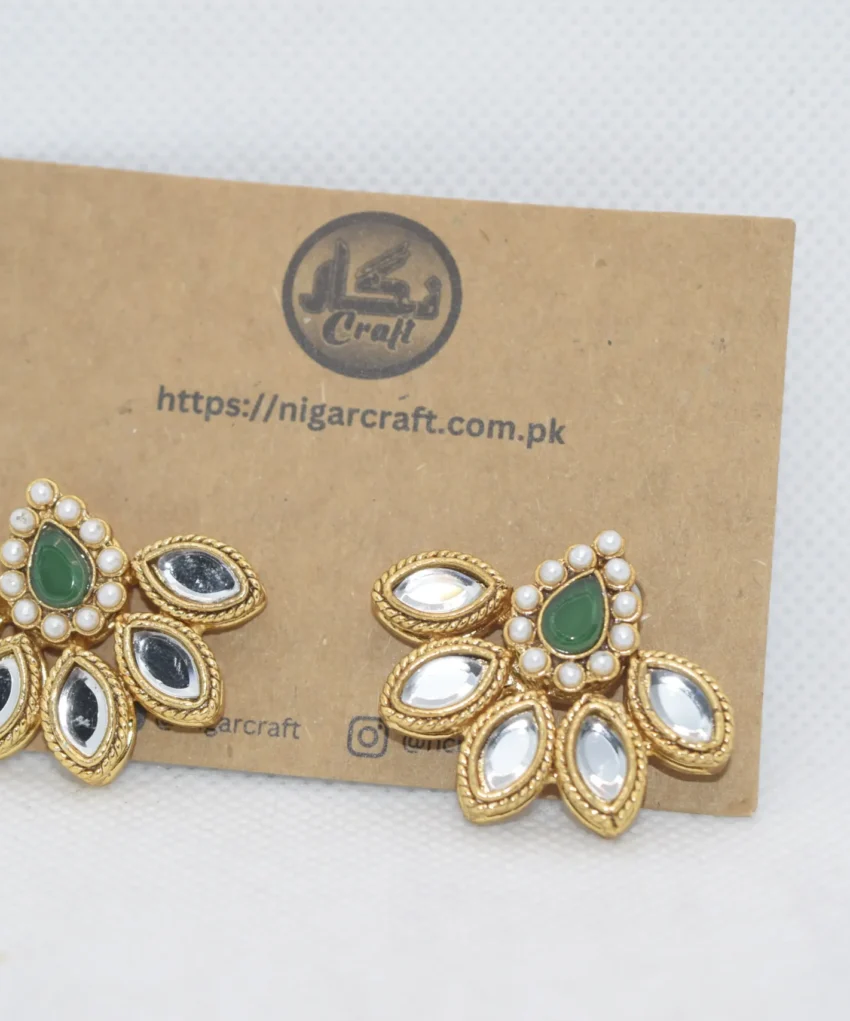 Green Kundan Stud Earrings