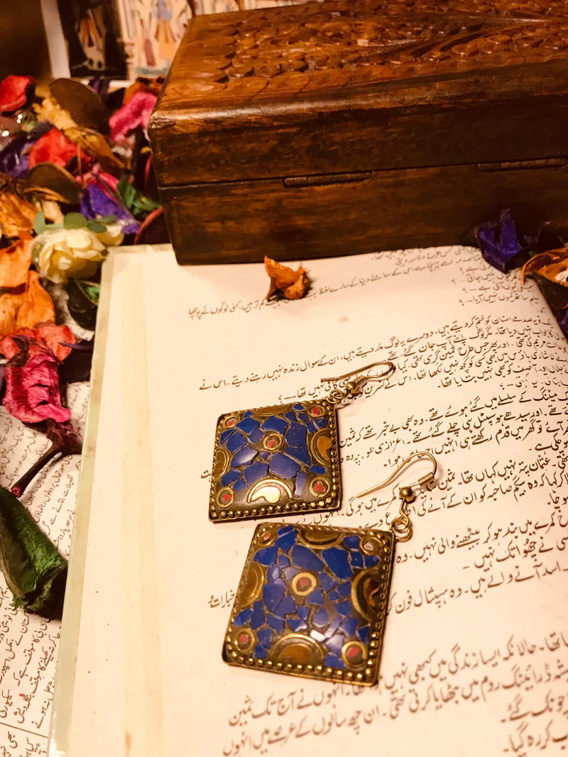 Blue Stone Earrings Gold