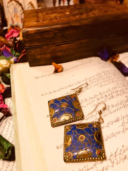 Blue Stone Earrings Gold
