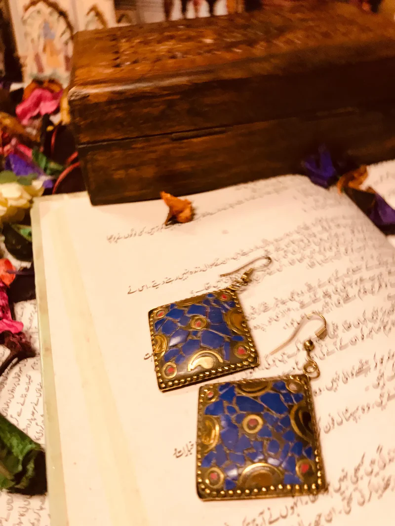 Blue Stone Earrings Gold