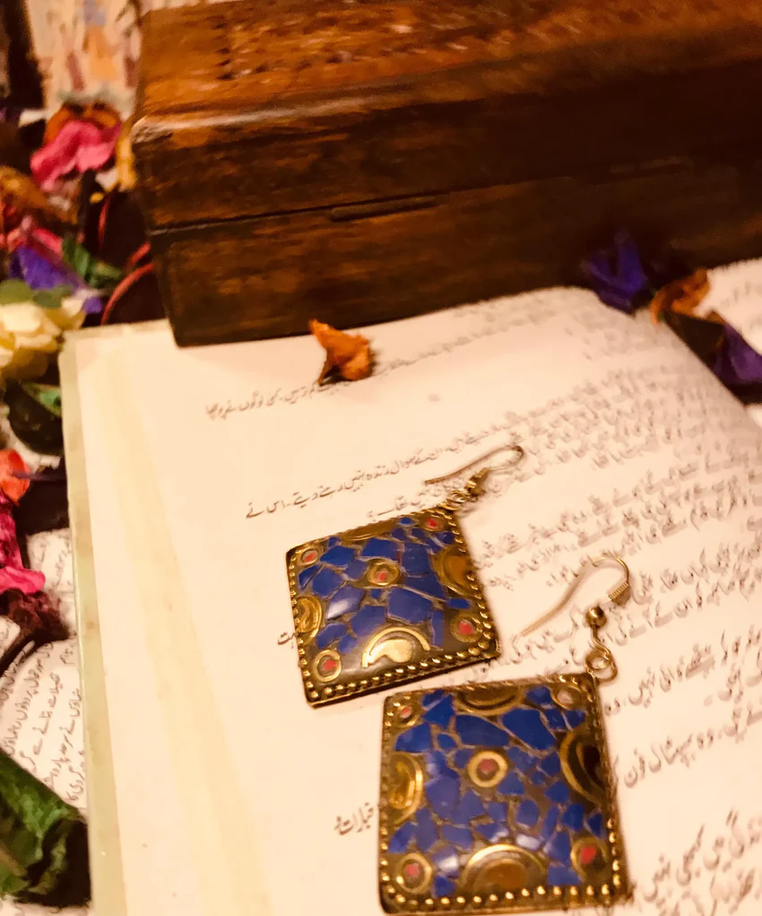 Blue Stone Earrings Gold