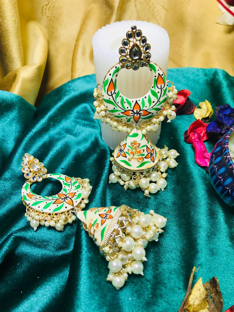 Golden Kundan Jhumka Earrings