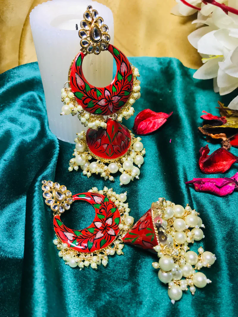 Red Kundan Jhumka Earrings (1)