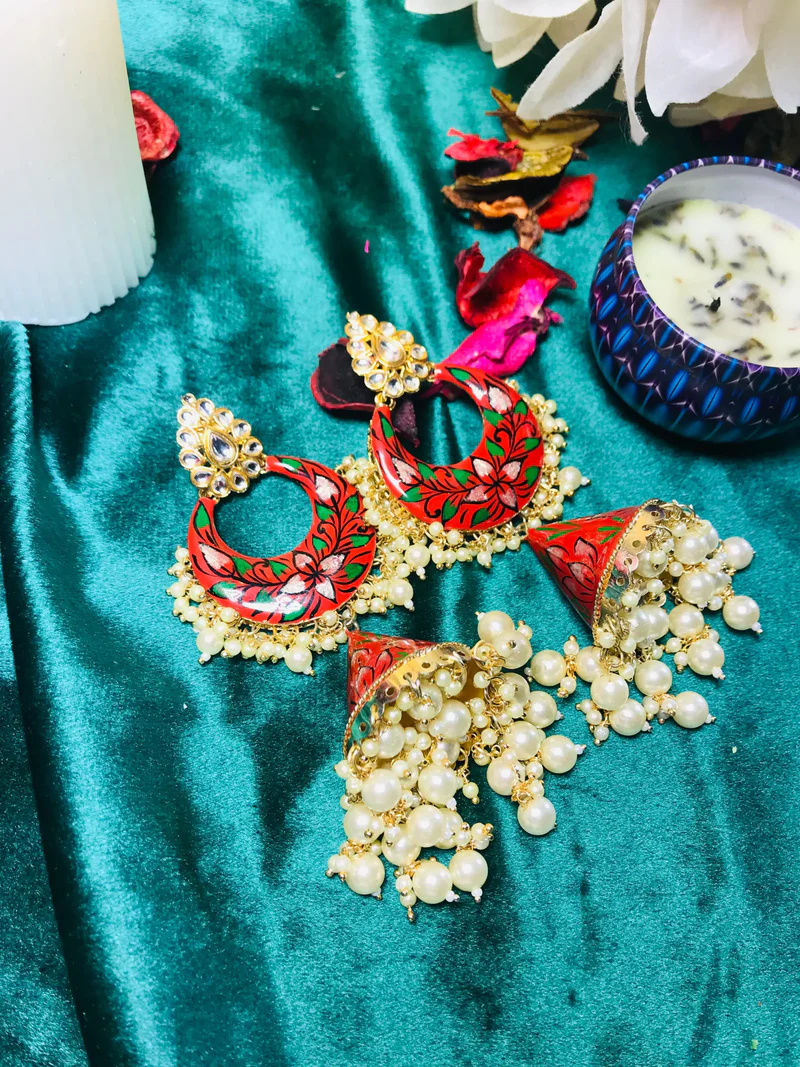 Red Kundan Jhumka Earrings (1)
