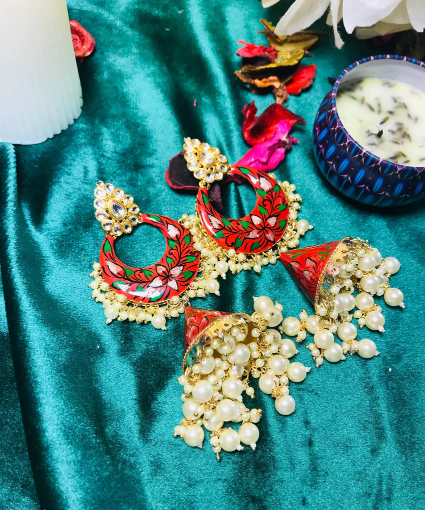 Red Kundan Jhumka Earrings (1)