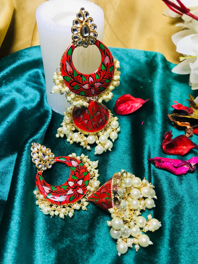 Red Kundan Jhumka Earrings (3)