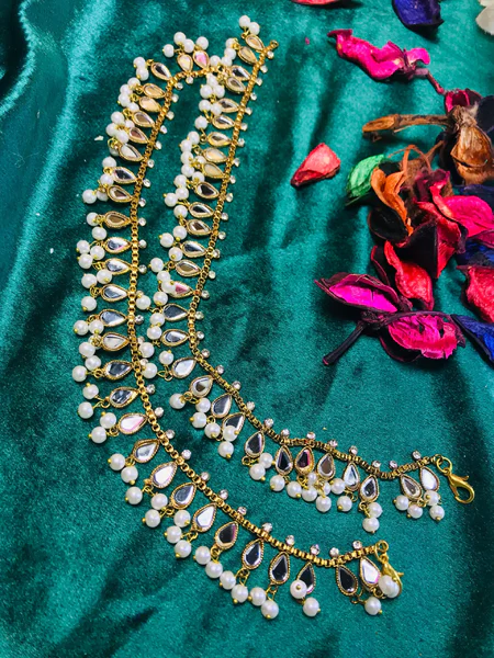 Kundan and Pearl Anklet