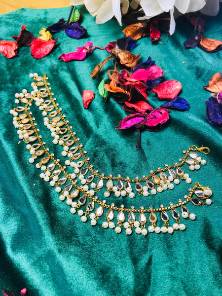 Kundan and Pearl Anklet
