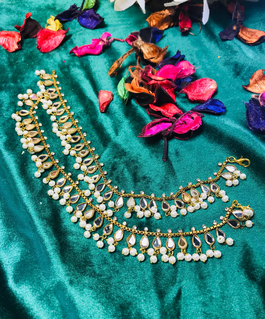 Kundan and Pearl Anklet