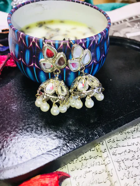 white jhumka for girl
